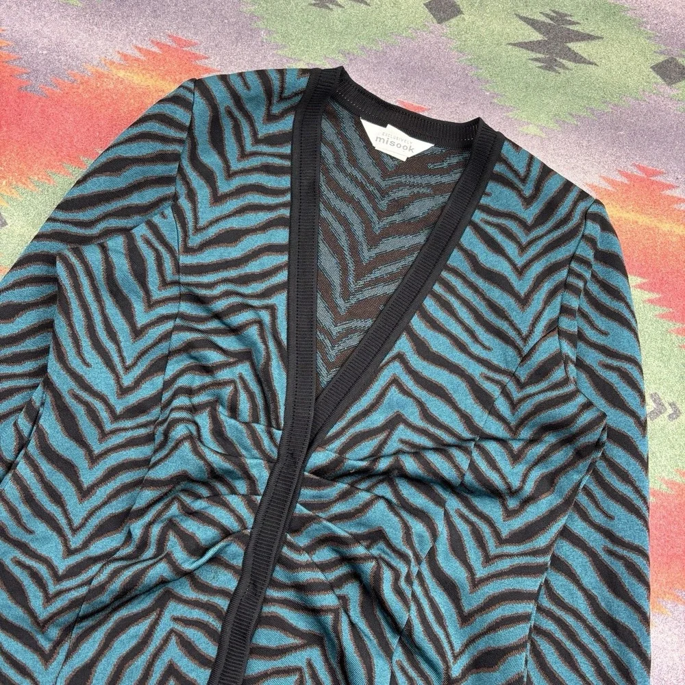 Misook Sweater Jacket Cardigan Women's Small Blue Zebra Print Striped Knit - Picture 5 of 12